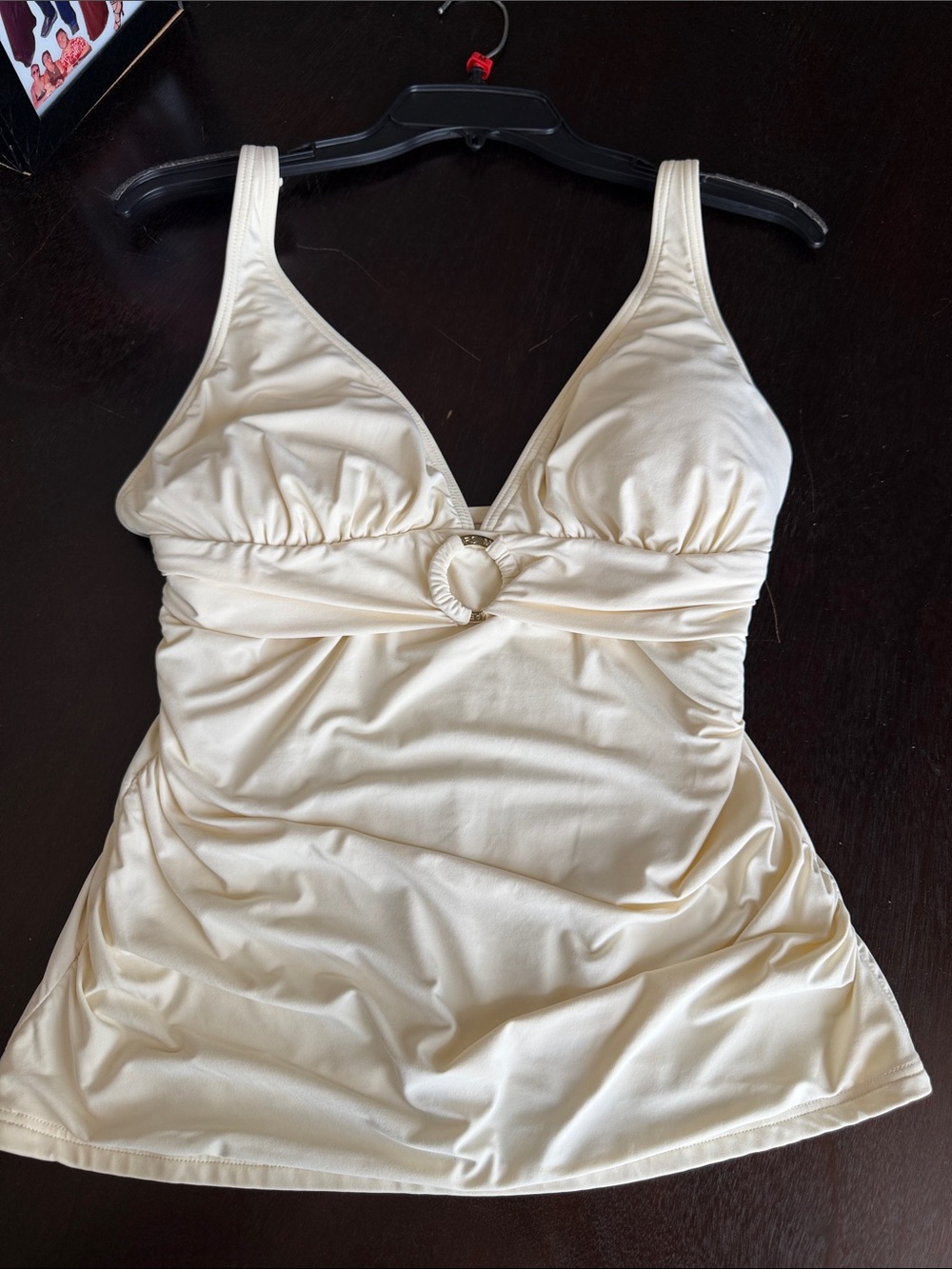 Michael Kors Cream V-Neck Bandeau Tankini with Ring Accent